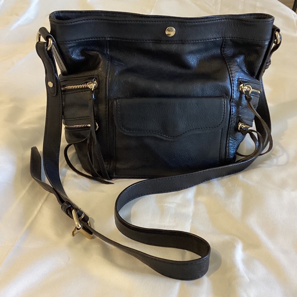 Y2K 90s Biker Boho Vintage Rebecca Minkoff Black Leather Crossbody Purse